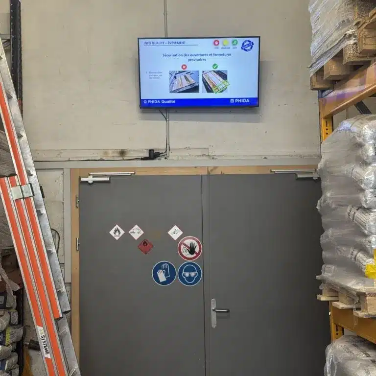 Ecran intérieur pour la communication interne installé par DIGICAST dans l'entreprise PHIDA